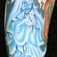 Wonderful blue ghost tattoo in forest