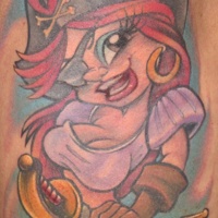 Wonderful colored sexy pirate girl tattoo on shoulder