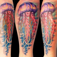 Wonderful coloured jellyfish tattoo
