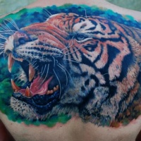 Tatuaje en la espalda, tigre imponente, diseño pintoresco