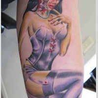 Wonderful pin up girl zombi tattoo on arm