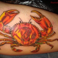 Wonderful red ink crab tattoo on arm