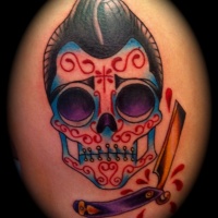 Wonderful sugar skull with razor tattoo