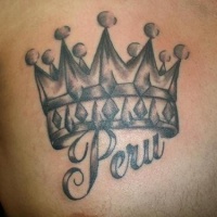 Word peru and crown of king tattoo