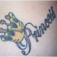Word princess and little crown tattoo