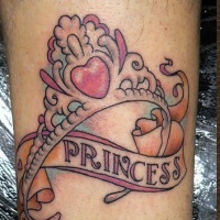 Word princess and pretty crown tattoos