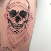 X-Ray like colored tattoo of human skull with bandana