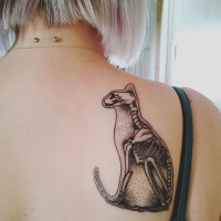 X-Ray style detailed scapular tattoo of cat with skeleton