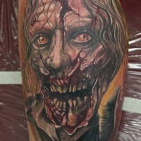 Zombie tattoo on leg by graynd