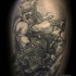 Tatuaje en el brazo, vikingo increíble detallado que lucha