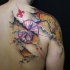 3D like nautical themed under skin shoulder and back tattoo of world map and compass