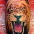 Tatuaggio sul braccio la faccia di leone feroce