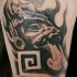 3D style black ink mystic god statue tattoo