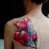 3D style colored scapular tattoo of beautiful flowers