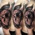 3D style colored shoulder tattoo of human skeleton