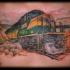 Tatuagem no peito detalhado estilo 3D de trem pesado moderno