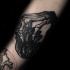 3D style detailed tattoo of skeleton hand with human