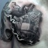 3D Stil Gravur Brust Tattoo mit biomechanischem Herzen