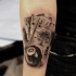 3D very detailed forearm tattoo of playing cards and pool ball