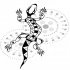 Aboriginal black-ink tribal lizard on grey spotted background tattoo design