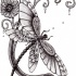 Abstract mechanical dragonfly with flowers tattoo design