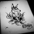 Amazing black-ink doberman with flowers tattoo design