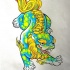 Amazing blue-and-yellow chinese foo dog tattoo design