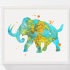 Amazing blue-and-yellow watercolor mammoth with splashes tattoo design