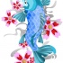 Amazing blue fish with pink cherry blossom tattoo design