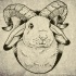 Amazing dotwork ram-horned hare portrait tattoo design