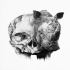 Amazing grey-ink half-skull half-rhino tattoo design