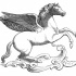 Incrível pegasus cinza-tinta correndo na água cachos tatuagem design