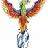 Amazing multicolor phoenix bird turn its back tattoo design