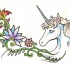 Amazing olored unicorn head with flowers tattoo design