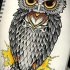 Amazing owl with heart on yellow spot background tattoo design