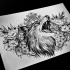 Amazing screaming wolf head in flower garden tattoo design
