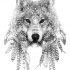 Amazing wolf head with white ritual indian signs tattoo design