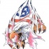 American flag and eagle looking through teared background tattoo design