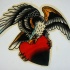 American old school eagle protecting his red heart tattoo design