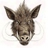Angry black-and-brown wild pig with horns tattoo design