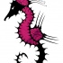 Angry black-and-pink spiny seahorse tattoo design by Tattoo Flash