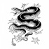 Angry black-and-white snake and falling maple leaves tattoo design