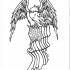 Angry black-line eagle keeping uncolored american flag tattoo design