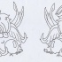 Angry cartoon outline sparrows tattoo design