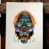 Angry colorful three-eyed gorilla tattoo design