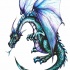 Angry dangerous blue-and-green dragon with open wings tattoo design