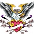 Angry eagle keeping locked heart with arrows tattoo design