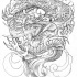 Angry grey-ink dragon in clouds tattoo design