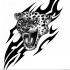 Angry grey jaguar head on tribal background tattoo design