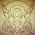 Angry outline bull portrait with flowers tattoo design